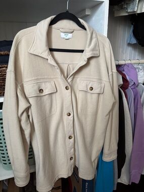 Aerie Cream Button-Up Shacket with Flap Pockets